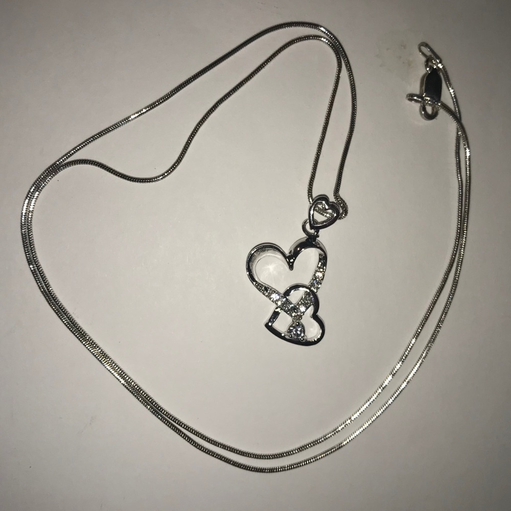 Sterling Silver 22” Snake Chain & CZ Heart Charm